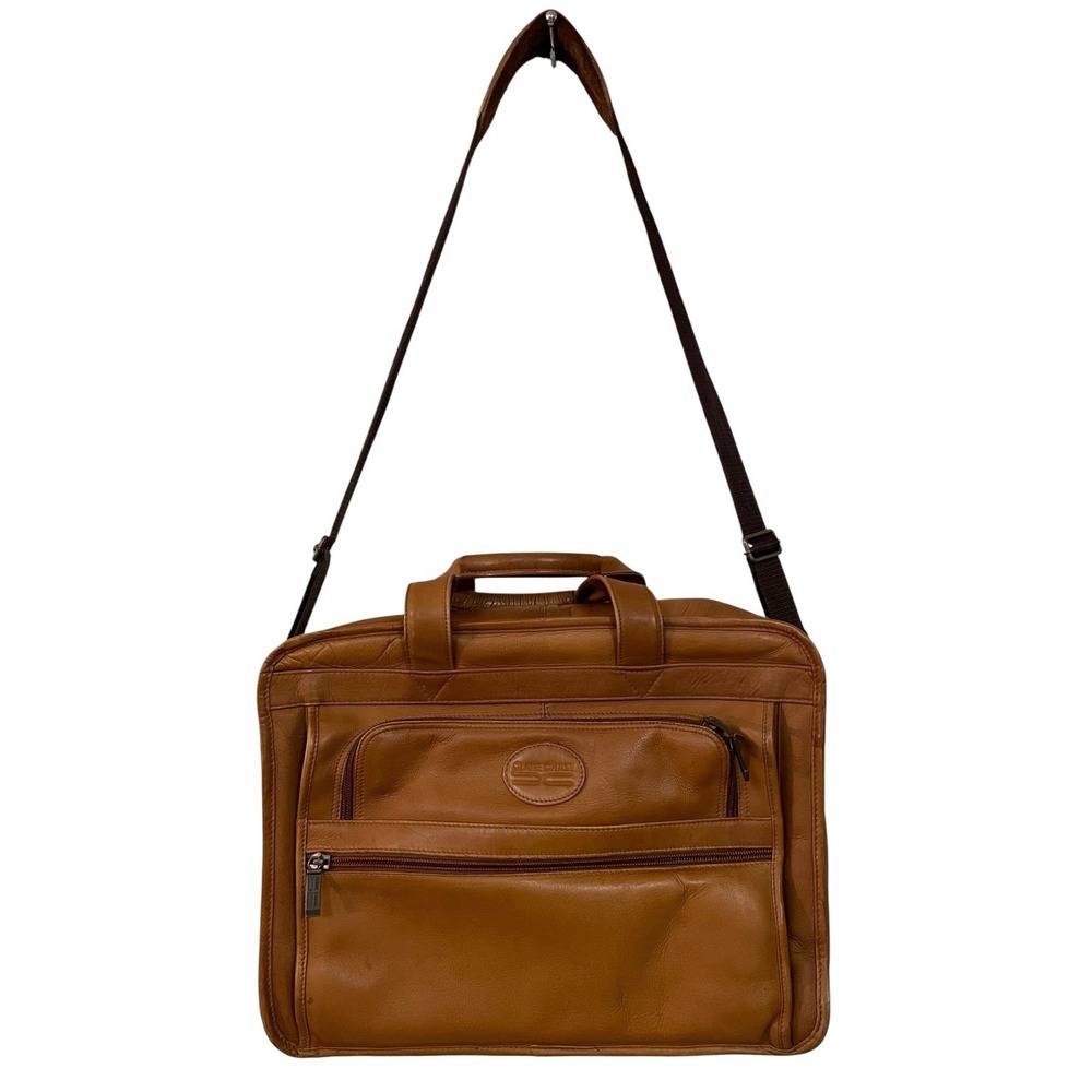 Claire Chase Distressed Tan Leather Laptop Briefcase Shoulder Bag Carry On Large